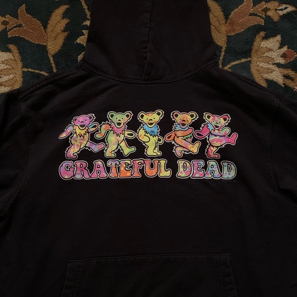 🐻🌈GRATEFUL DEAD BLACK JACK DANCING BEARS GRAPHIC BLACK LONG SLEEVE HOODIE🌈🐻 - Picture 2 of 9